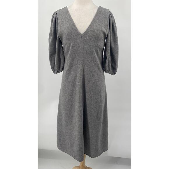 Zara Wool Blend Puff Sleeve Midi Dress V Neck Pleated Front Grey Womens Medium - Picture 3 of 5